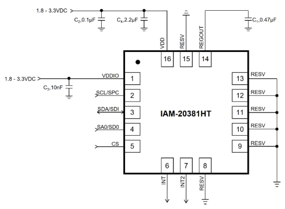Application Circuit Diagram - TDK InvenSense IAM-20381HT 3-Axis Accelerometer